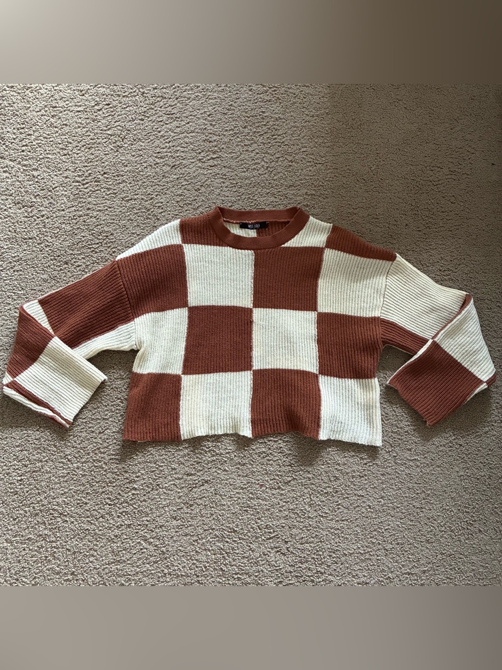 Miss Lola Brown Checkered Sweater